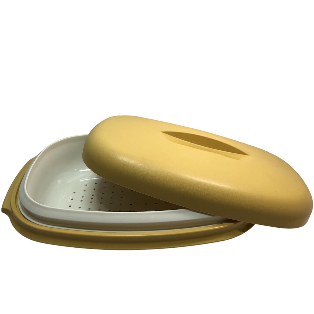 Vintage Tupperware 3pc Vegetable Steamer Harvest Gold Container 1273-6.